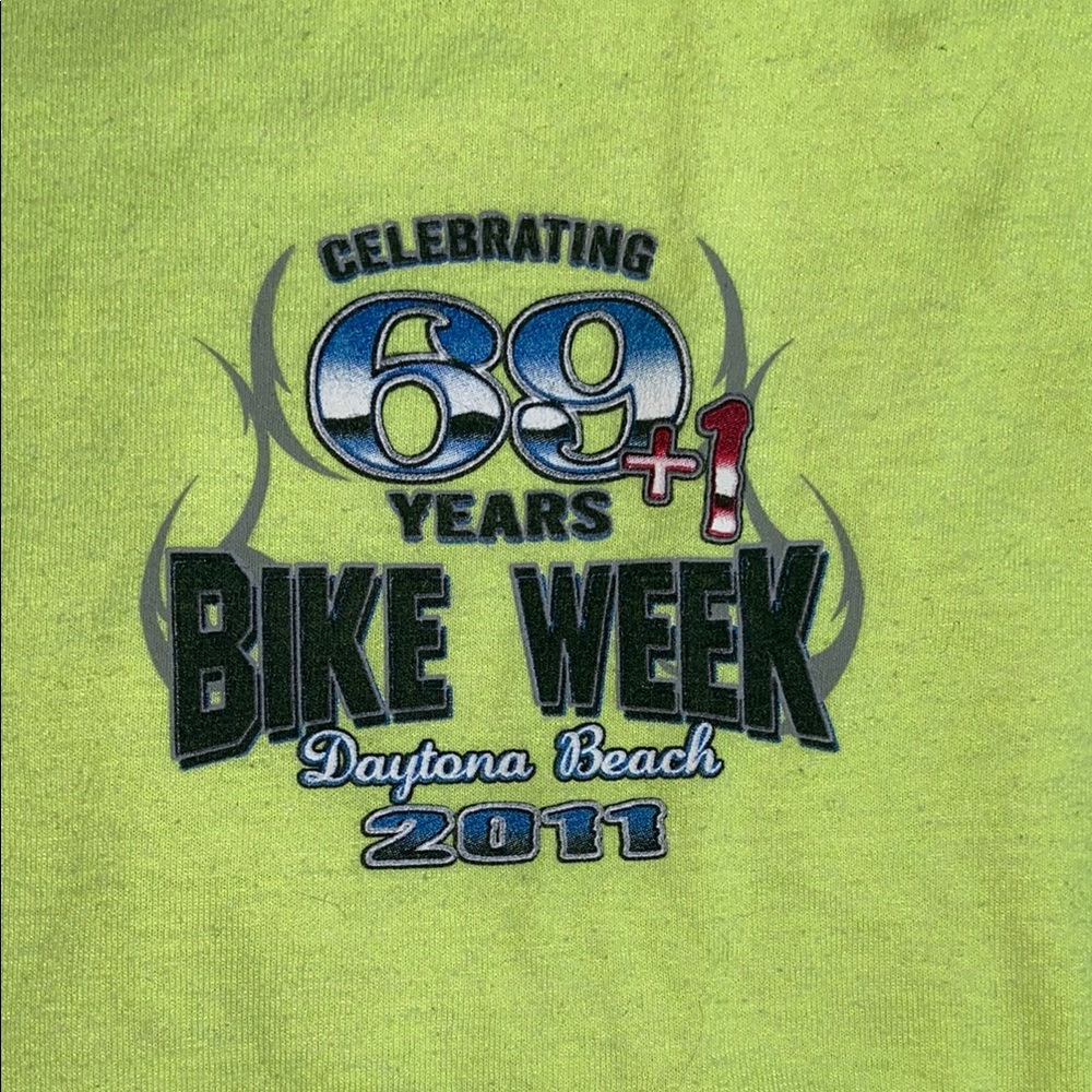 Daytona Beach Bike Week 2011 Lime Green Short Sleeve Tee Soft Cotton Blend